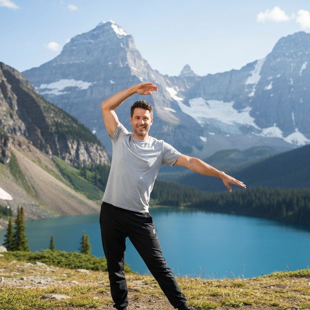 Man stretching outdoors in nature